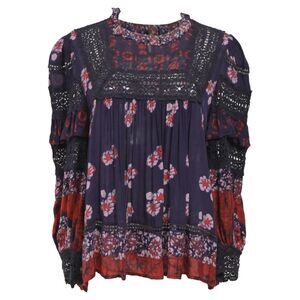 Sea New York Eloise Ruffled Printed Blouse In Navy Blue Silk